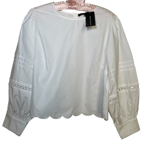 French Connection Women's Alissa Cotton Broiderie Long-Sleeve Top sz M - Picture 1 of 12